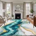 thumbnail image 3 of Abstract Marble Area Rug 5x7 FT, Non Slip Bedroom Throw Carpet, Turquoise Abstract Golden Foil Texture Washable Soft Floor Carpet Non-Shedding Rug for Dining Room Bedside Classroom Desk, 3 of 9