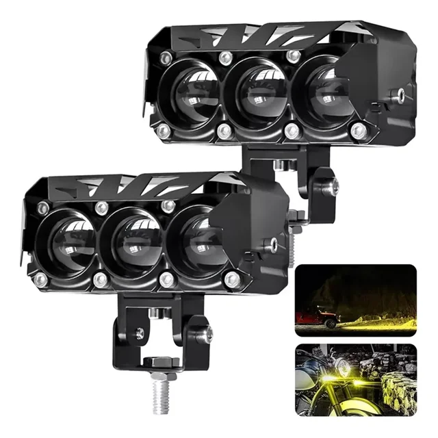 2 Pzs Faros Auxiliares Doble Color Led 70w Para Auto Moto