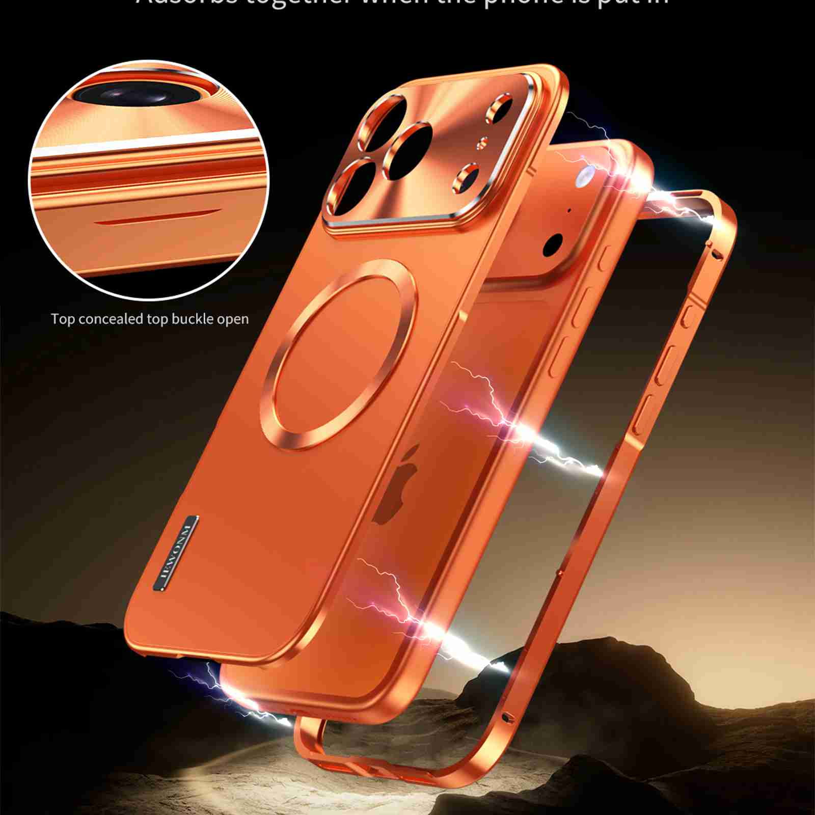 Dteck Magnetic Metal Frame Case for iPhone 17 Pro Max, Luxury Aluminum Alloy Magnetic Adsorption Cover with Built-in Lens Protector Shockproof Hard Back Cover, Titanium
