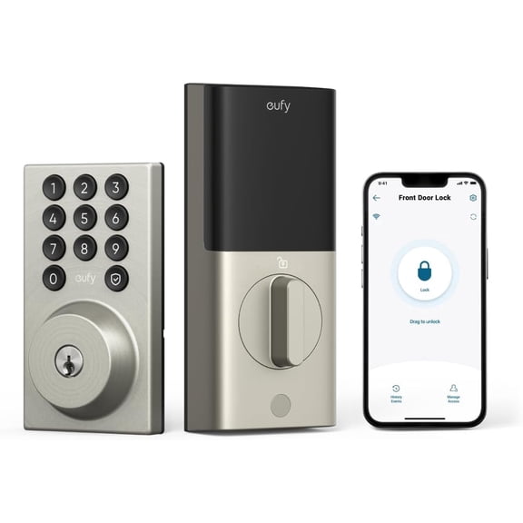eufy Security Smart Lock C30, Keyless Entry Door Lock, Built-in WiFi Keypad Deadbolt for Front Door, No Bridge Required, Easy Installation, App Remote Control, Reliable Power, BHMA Grade 3, Nickel