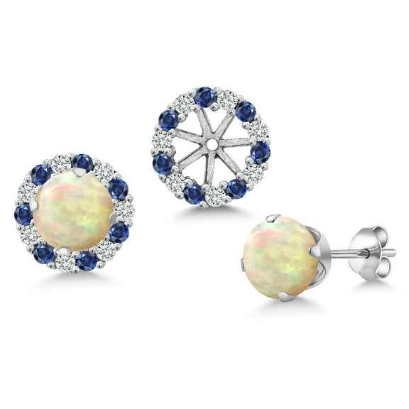 Gem Stone King 925 Sterling Silver White Ethiopian Opal  Earrings with Jackets for Women | 1.12 Cttw | Gemstone October Birthstone | Round Cabochon 6MM