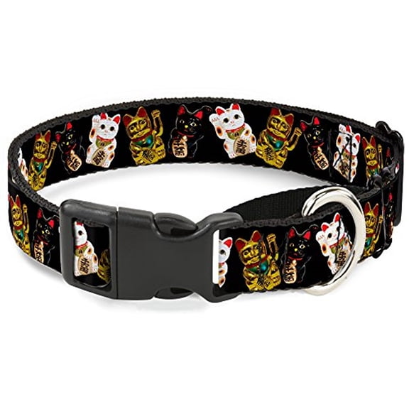 Buckle-Down Maneki Neko Lucky Cats Gold Black White Martingale Dog Collar