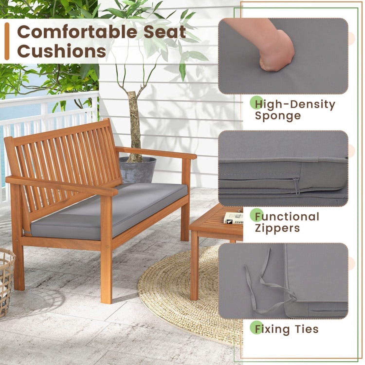 Resenkos 4 Piece Patio Wood Furniture Set Acacia Wood Sofa Set, Small Patio Conversation Furniture Set with Loveseat-Off Gray
