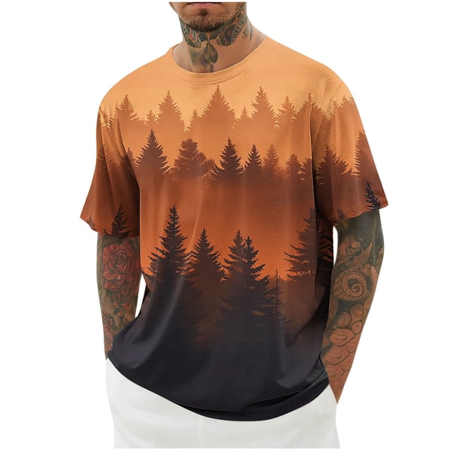Camisas de Manga Larga para Hombres Imprimir Casual Cuello Redondo Blusa de Manga Corta, Camisas de Lino para Hombres