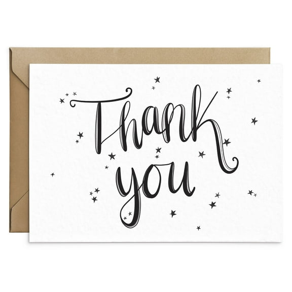 Thank You Card Set – Elegant Handwritten Style with Stars – Blank Inside for Personal Messages – Perfect for Appreciation and Gratitude