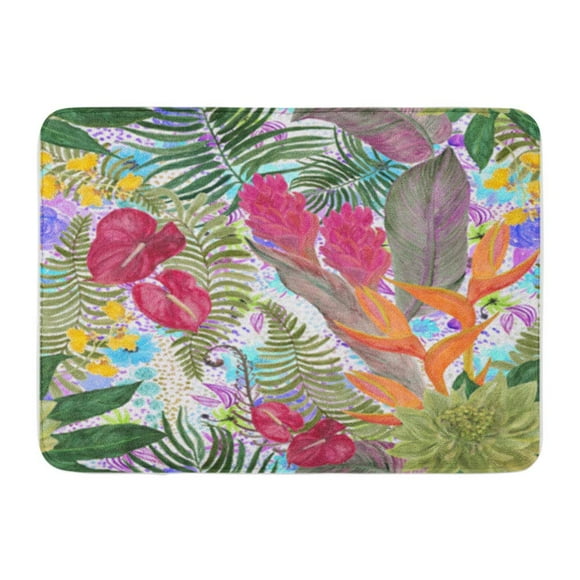 NUDECOR Watercolor Tropical Pattern Exotic Flowers Bird of Paradise Orchidea Palm Doormat Floor Rug Bath Mat 23.6x15.7 inch