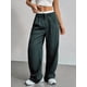 thumbnail image 4 of Pantalones Anchos y Holgados para Mujer, Estilo Palazzo Harén, Informales, A Rayas, con Cintura Elástica y Bolsillos Verde Oscuro L, 4 of 7