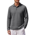 thumbnail image 3 of ZVAVZ Mens Knit Polos Shirts Long Sleeve Textured Collared T-Shirt Solid Loose Fit Vacation Tops Fashion Breathable Beach Tee Shirt Gray M, 3 of 6