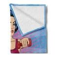 thumbnail image 2 of Fitness Soft Flannel Fleece Throw Blanket, Pop Art Woman Doing Exercises with Dumbbells Healthcare Vitality Retro Style, Cozy Plush for Indoor and Outdoor Use, 60" x 80", Multicolor, by Ambesonne, 2 of 5