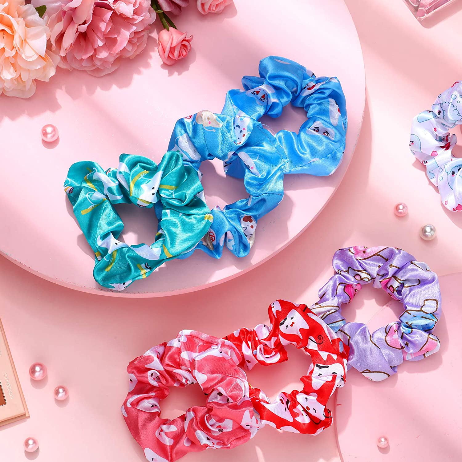 20 Pieces Dental ienist Gifts Dental Assistant Hair Scrunchies for Women iene Ponytail Teeth Pattern Hair Scrunchies for Women Nurse