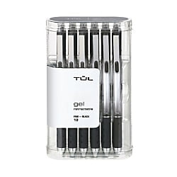 - TUL Gel Pens, Retractable, Fine Point, 0.5 mm, Gray Barrel, Black Ink, Pack Of 12