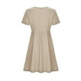 thumbnail image 5 of Women Plus Size Dresses Summer Solid Color Round Neck Short Sleeve Cotton Linen Dress, 5 of 5