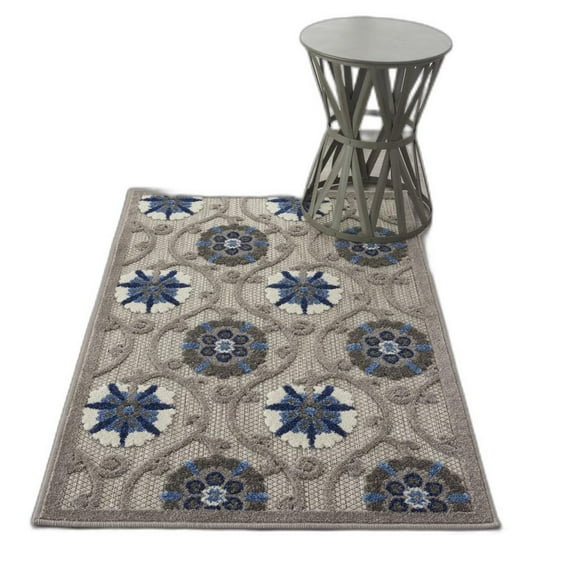 3â€™ x 4â€™ Gray and Blue Indoor Outdoor Area Rug