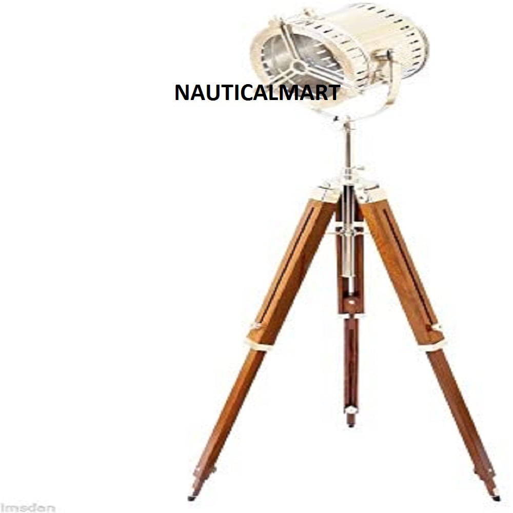 Vintage Nautical Searchlight Floor Lamp Stand with Tripod LED Electric Copp 