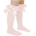 thumbnail image 3 of THDHVS Girls Socks Soft Tights Solid Color with Delicate Bow and Eyelet Lace Breathable Socks for Dance Practice and Keep Feet Dry Daily Pink, 3 of 6