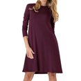 thumbnail image 3 of Women Pure Color Round Neck Long Sleeve A-line Mini Dress, 3 of 5