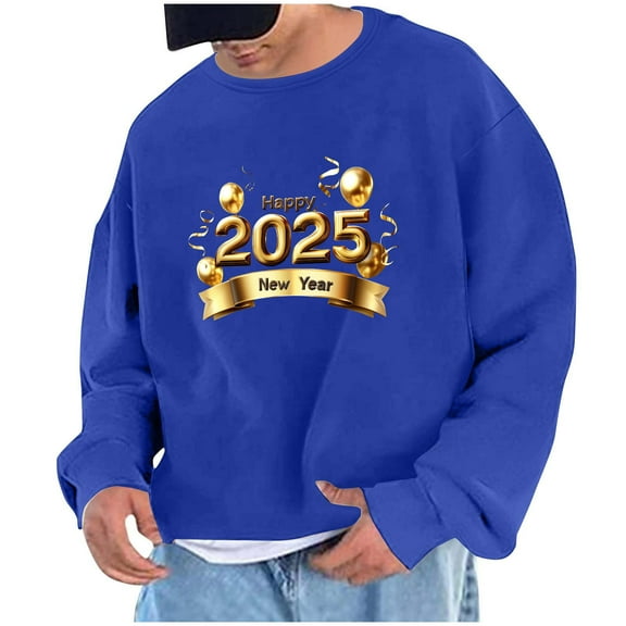 Sweatshirts for Men Fashion Men's 2025 New Year Printed Sweatshirts Casual Round Neck Pullover Blouse Tops Loose Hoodless Sweatshirt