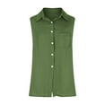 thumbnail image 4 of FAVIPT Womens Oversized Linen Shirt Sleeveless Plain Button Down Shirts Casual Loose V Neck Collared Blouses Casual Fashion Summer 2025 Tees Army Green,XL, 4 of 6