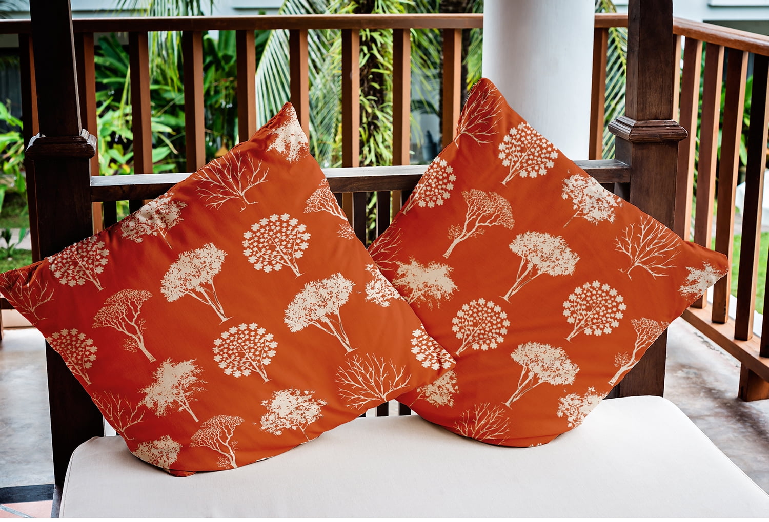 Simply Daisy 18" x 18" Field of Trees Indoor/Outdoor Polyester Throw Pillow, Sienna