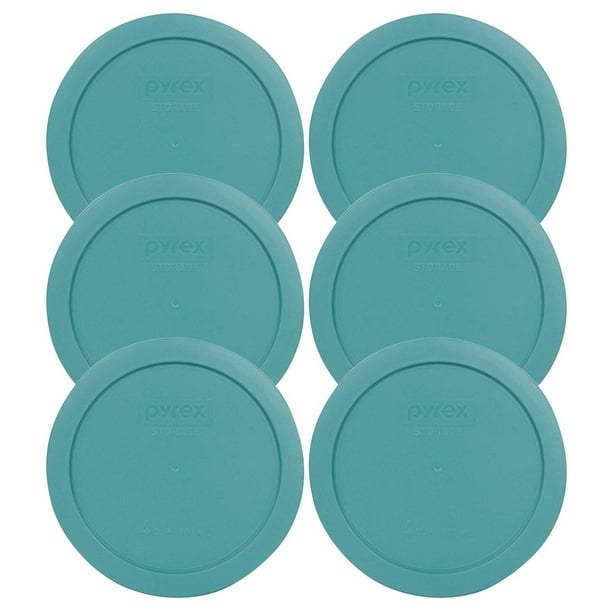 Pyrex 7201-Pc Tapa De Almacenamiento De Repuesto De Plástico Redonda De 4 Tazas, Color Turquesa, Fabricada En Estados Unidos, Paquete De 6