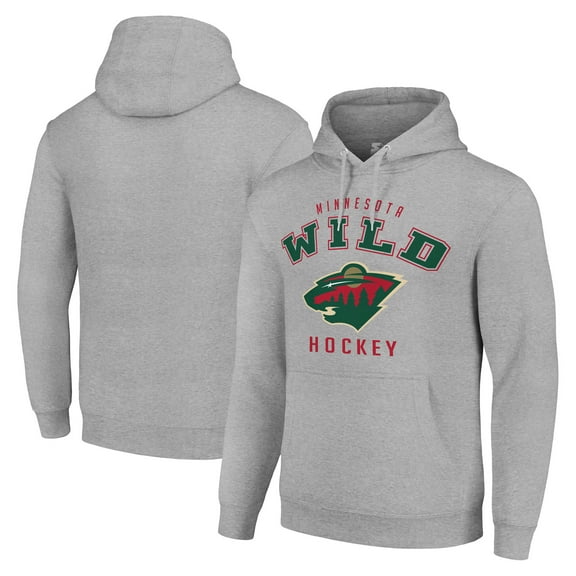 Men's Starter Heather Gray Minnesota Wild Logo Pullover Hoodie