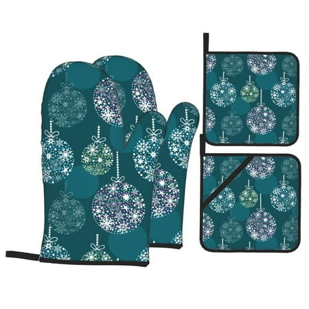 

Oven Mitts and Pot Holders 4 pcs Set whiter Snowflake balloons Heat Resistant Silicone Oven Mitts Pot Holders for Kitchen Baking Cooking Non-Slip Oven Gloves Hot Pads Potholders