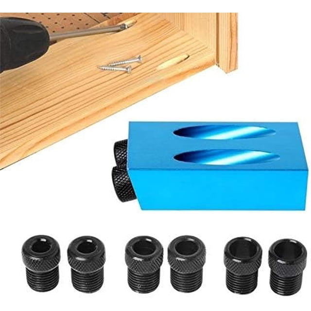 Juego de plantillas con orificios de bolsillo, guía de carpintería de 15 grados, posicionador de orificio oblicuo, localizador de carpintería de 6/8/10mm, 7 Uds., azul