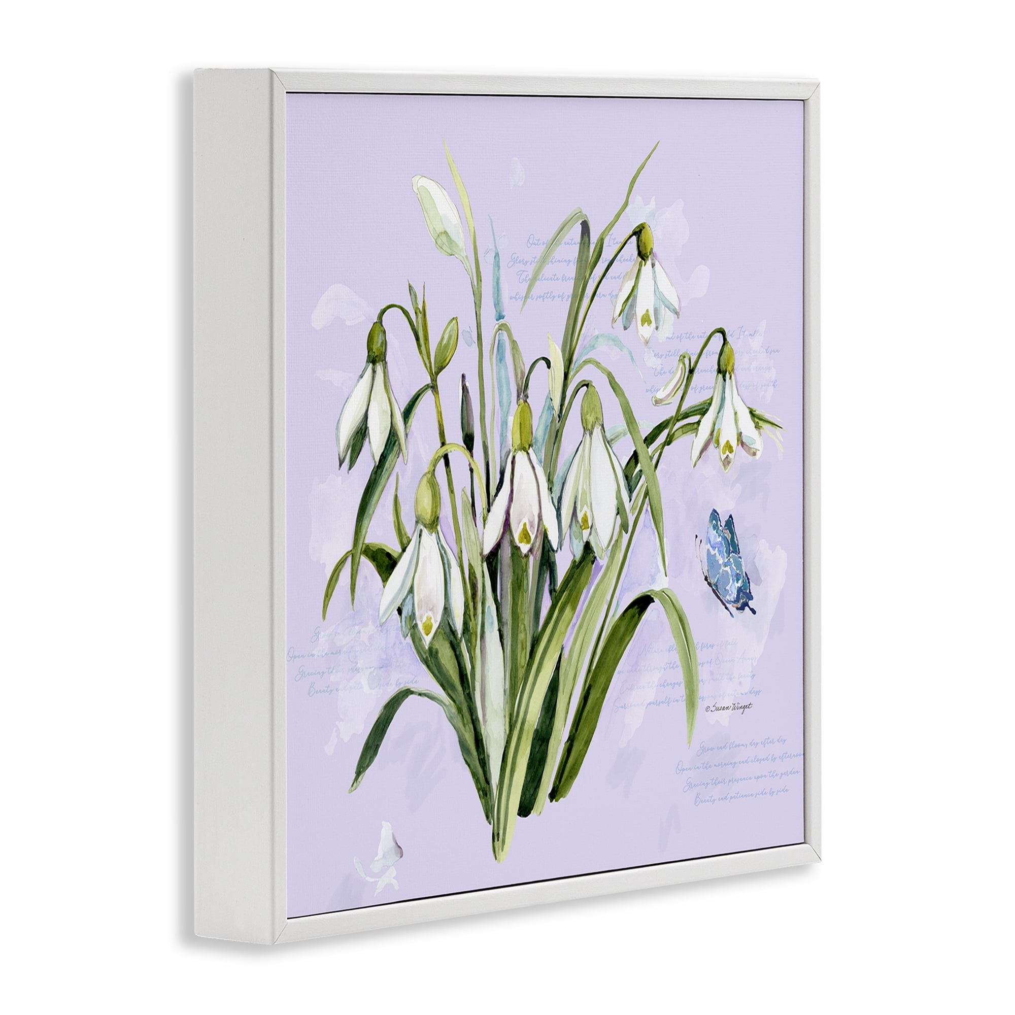 Stupell Industries Snowdrops with Vintage Writings White Framed Giclee Art, design by Susan Winget