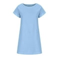 thumbnail image 4 of Bigersell Dress Shirts for Women Fashion Casual Summer Solid Color Round Neck Short Sleeve Dress Dress Female Regular Sun Dress Dresses, Style 24236, Light blue XXL, 4 of 9