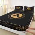 thumbnail image 3 of Manfei Letter A Monogrammed Twin Sheet Sets,Retro Boho Geometric Twin Fitted Sheet,Gold Black Flat Sheet For Child,Microfiber Room Decorative,3-Piece, 3 of 7