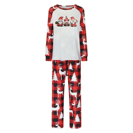 

TMOYZQ Matching Christmas Pajamas for Family Parent-child Gnome Printed Round Neck Long Sleeve Tee Tops with Plaid Pants Soft Loungewear Set Two Piece Sleepwear Outfits