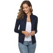 Aibrou Womens Zip Up Long Sleeve Open Front Knit Cardigan Sweater
