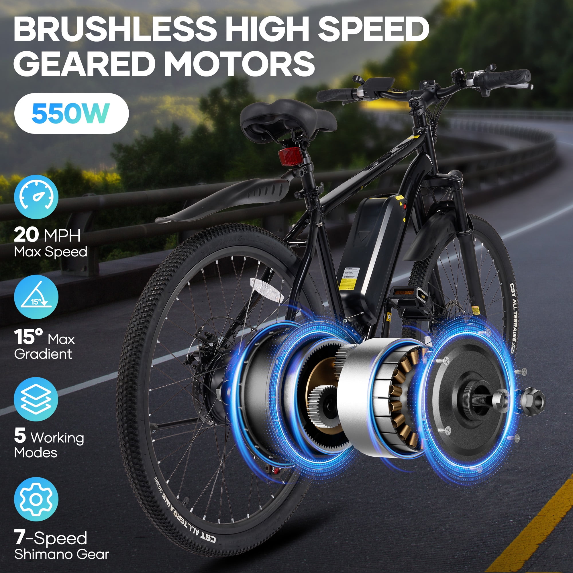 Electric Bike for Adults, 26" Electric Mountain Bike with Front Suspension, 20MPH Electric Bicycles, 48V 350W Removable Battery, Ebike-UL2849