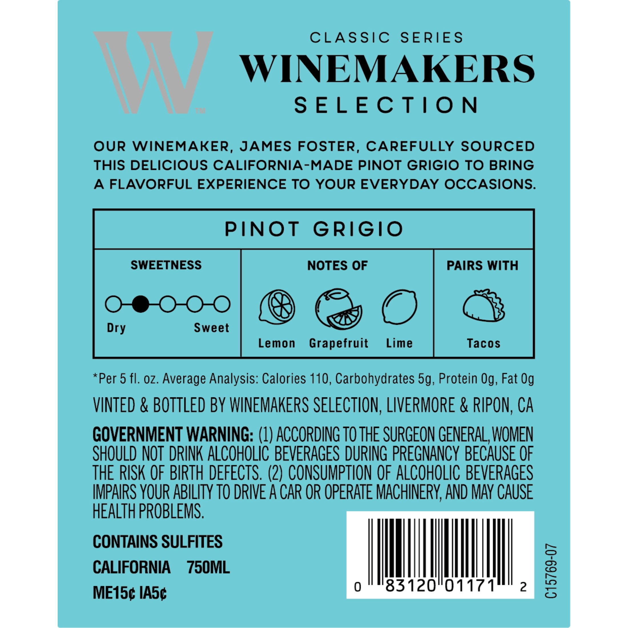 Winemakers Selection Pinot Grigio, White Wine, 750ml