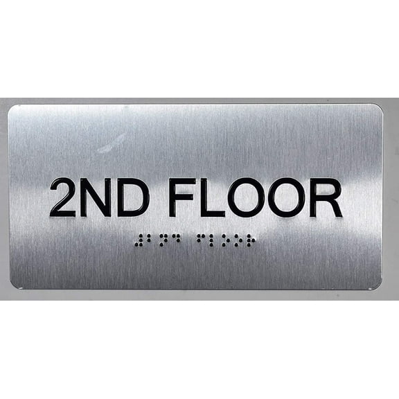 2nd Floor Sign- Floor Number Tactile Touch Braille Sign (Aluminium !!, Brush Silver,Size 4x8)- The Sensation line(ref-2022-4)