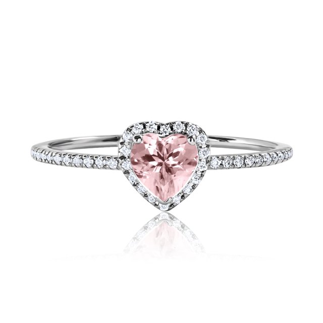 JeenMata Anillo de Bodas de Oro Blanco de 18 K sobre Plata con Turmalina Rosa, Piedra Natal de Octubre y Forma de Corazón de 1 Quilate