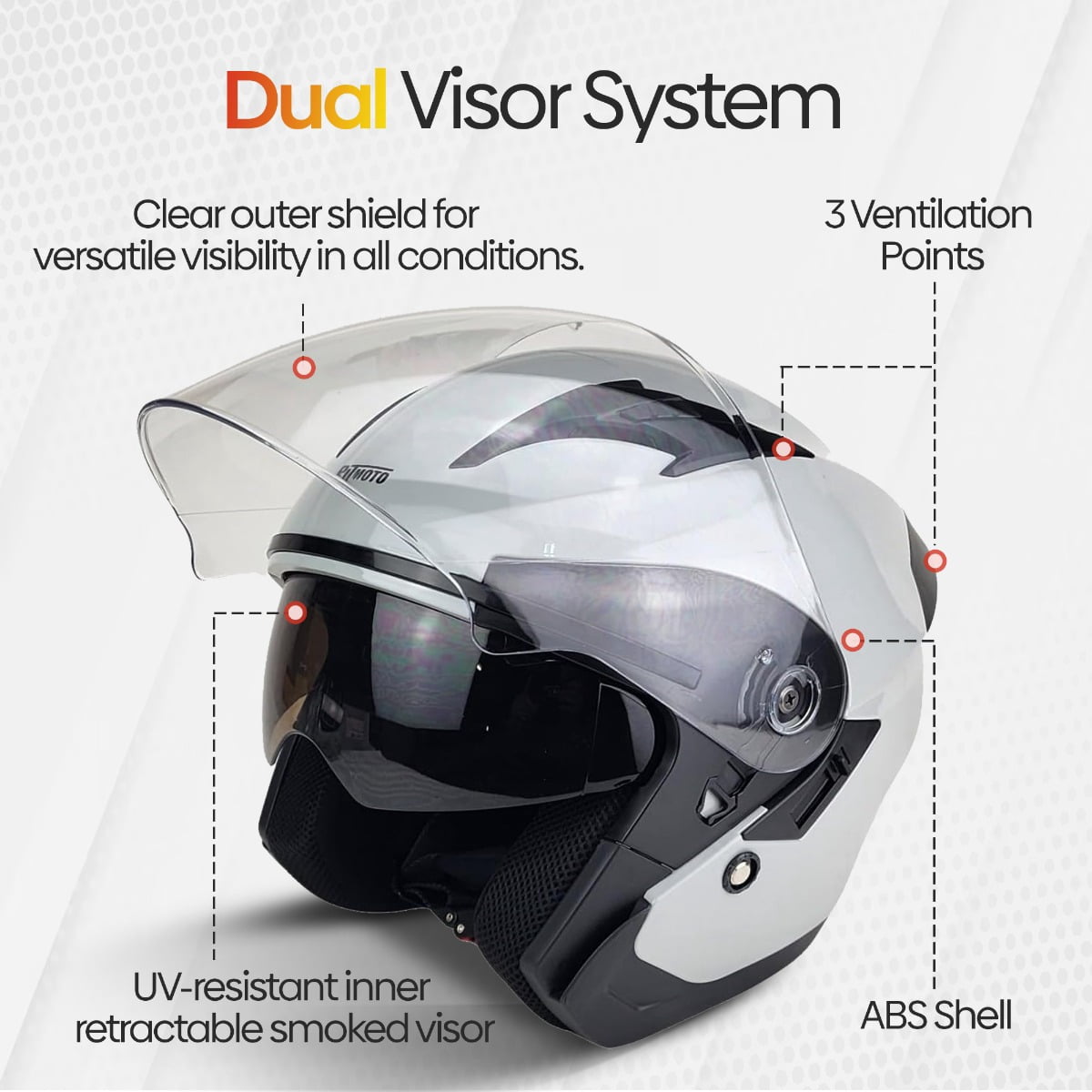PITMOTO Open-Face Motorcycle Helmet. DOT, Model PM-768-Gray-X-Large