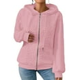 thumbnail image 2 of Duoif Womens Zip up Hoodies Ladies' Fashion Zipper Sweater - Pure Color Long Sleeve Fall Jackets Pink XL, 2 of 9