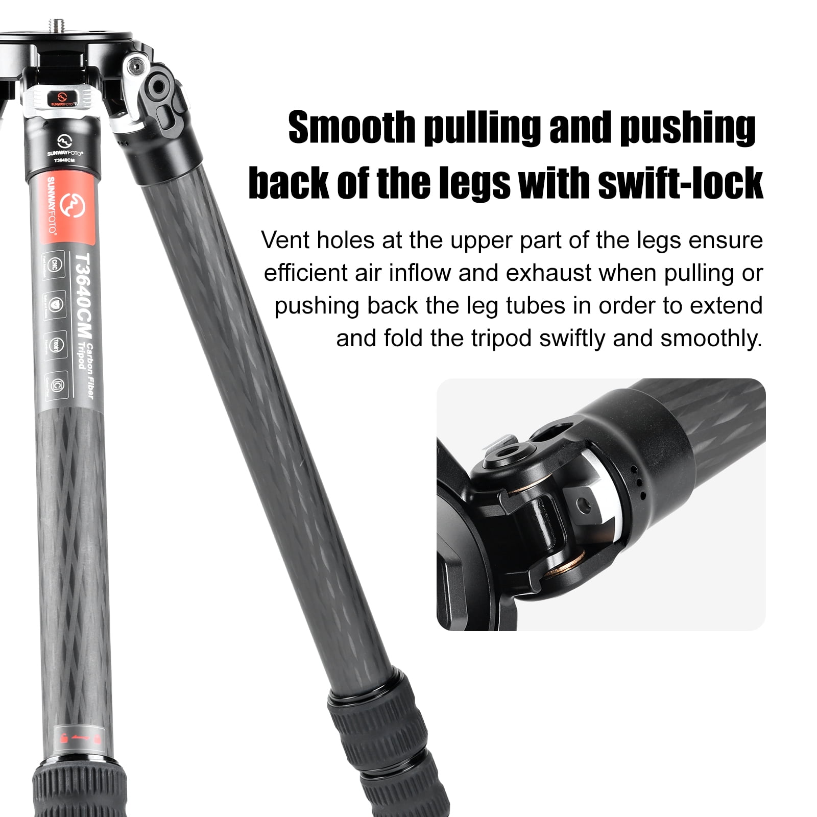SUNWAYFOTO T3640CM Fiber Tripod for Video Camera Photography Weight Outdoor Tripod Waterproof,66.0lb Load