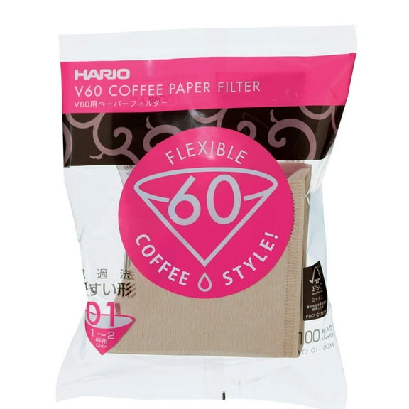 Hario V60 Paper Coffee Filters, Size 01, Natural, Tabbed