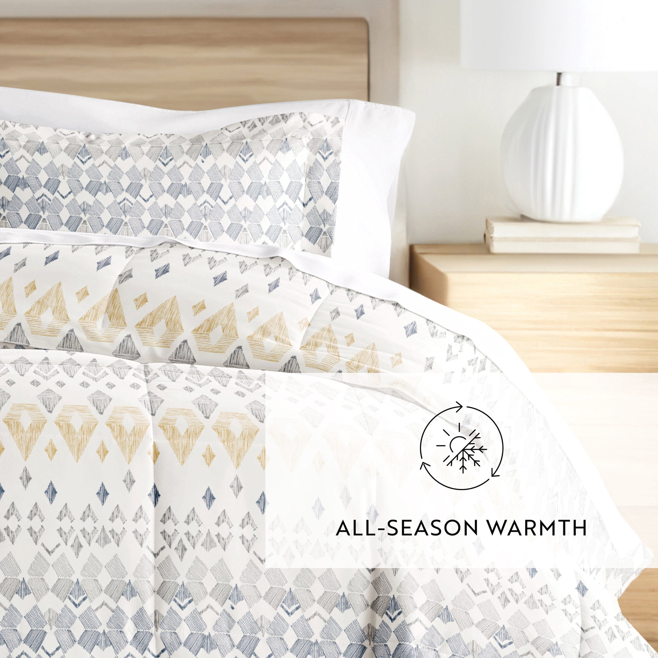 Noble Linens Down Alternative Mayan Stamp Gray Reversible Comforter Set