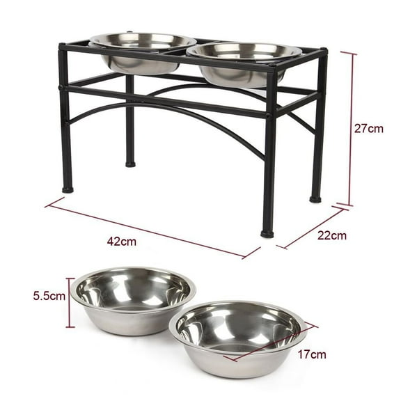 Dazone Elevated Pet Feeder with Two Removable Stainless Steel Bowls for Dogs & Cats, Black (2 Pack)