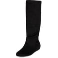 thumbnail image 3 of Jtelle Roll- Women's Slouchy Faux Suede Knee High Pull On Flat Round Toe Boots (Black IMSU,9), 3 of 6