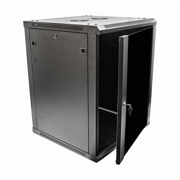 NavePoint 15U Server Rack Enclosure - 23.6” Deep, 15U Wall Mount Network Cabinet with Locking Glass Door for 19” IT Equipment, 15U Network Rack with 2 Fans, Removable Side Panels, Black