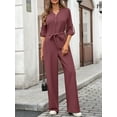 thumbnail image 6 of Womens Jumpsuits Long Sleeve V Neck Dressy Casual Wide Leg Pants Romper 2025 Autumn Outfits Brick Red XL, 6 of 8