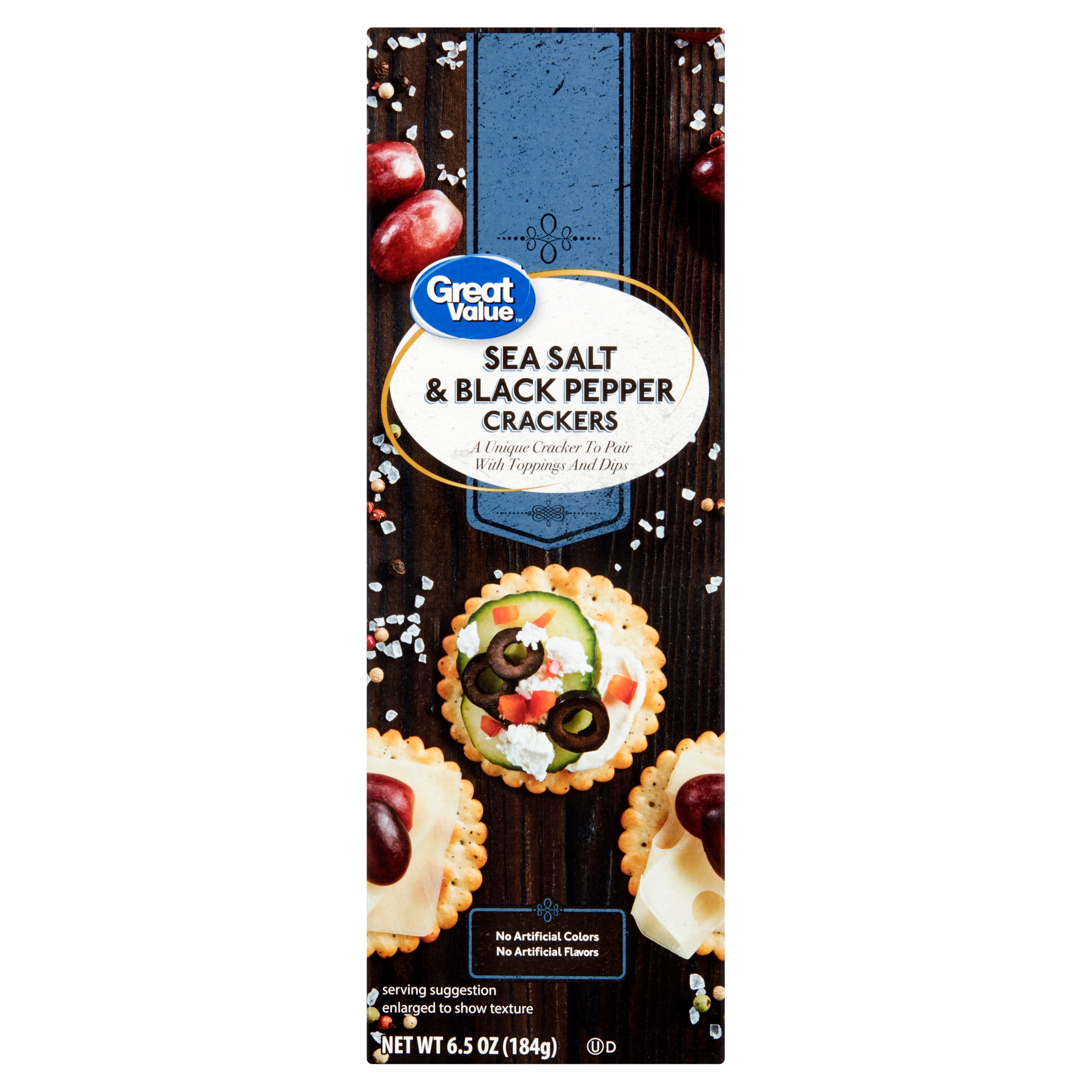 Great Value Sea Salt & Black Pepper Crackers, 6.5 Oz.