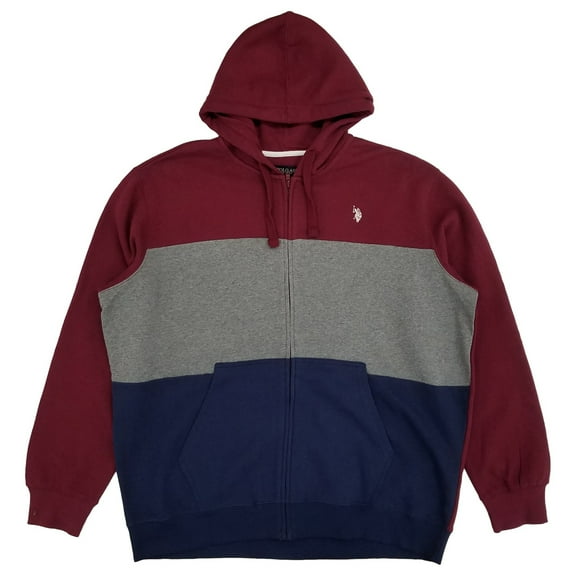 U.S. Polo Assn. Mens Burgundy Gray Blue Zip Fleece Hoodie Sweatshirt XXL