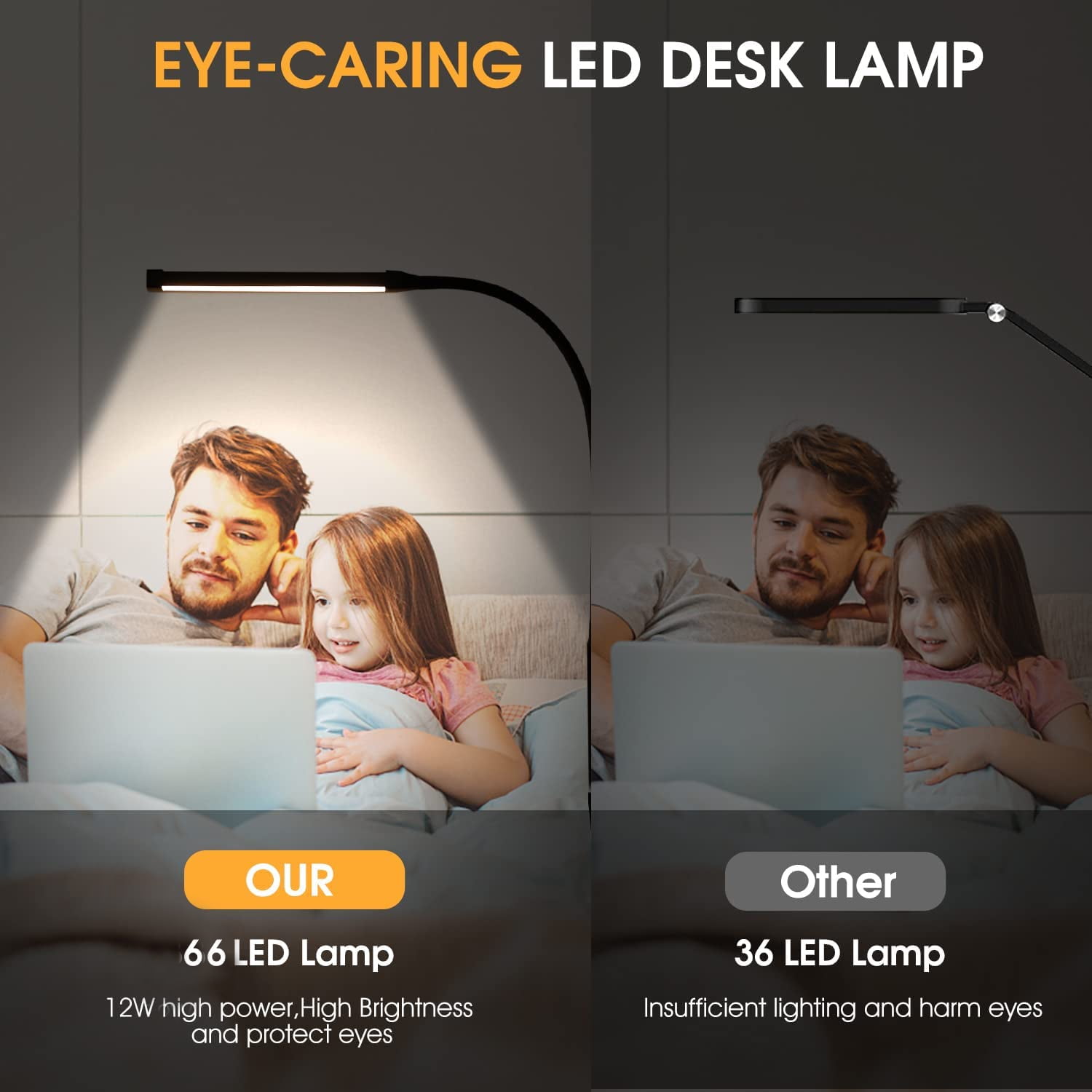 Senya LED Desk lamp with Clamp, Eye-caring Clip on Lights for Home Office, 3 Modes 10 Brightness, Long Flexible Gooseneck,Metal, Swing Arm Architect Task Table Lamps with USB Adapter, Black