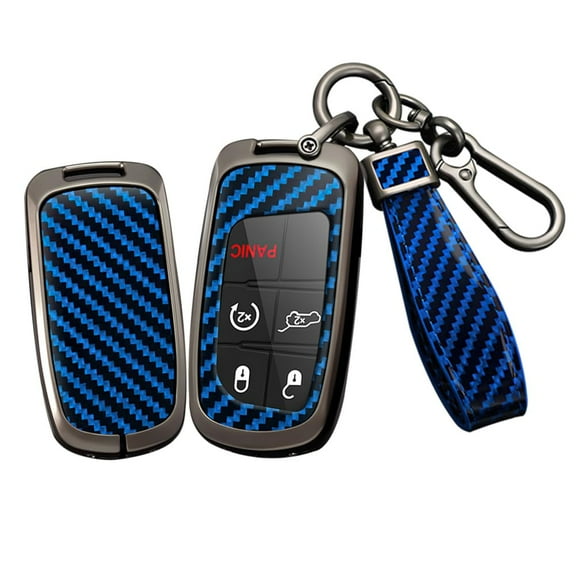 Carbon Fiber Pattern Red Smart Key Fob Cover Case Fit for Jeep Grand Cherokee Renegade for Chrysler 200 300 for Dodge RAM Durango Challenger Journey Keyless with Keychain