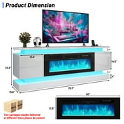 Blotout 71 Fireplace TV Stand with 40 Fireplace, LED Lights & Power Outlet for 85/80/75 Inch TV, Modern Gaming Entertainment Center with High Gloss Cabinet, Media TV Console for Living Room (White)